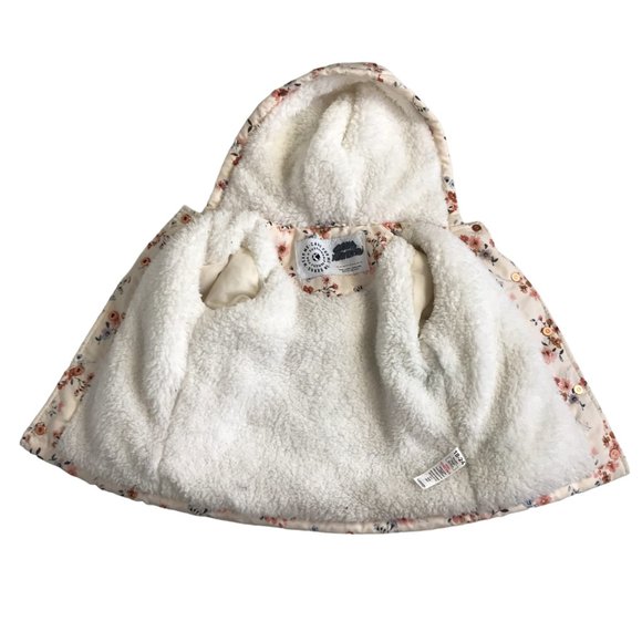 George Girls Floral Jacket Toddler Pink Age 18-24 Mos Faux Sherpa Lined Hooded - Picture 4 of 8